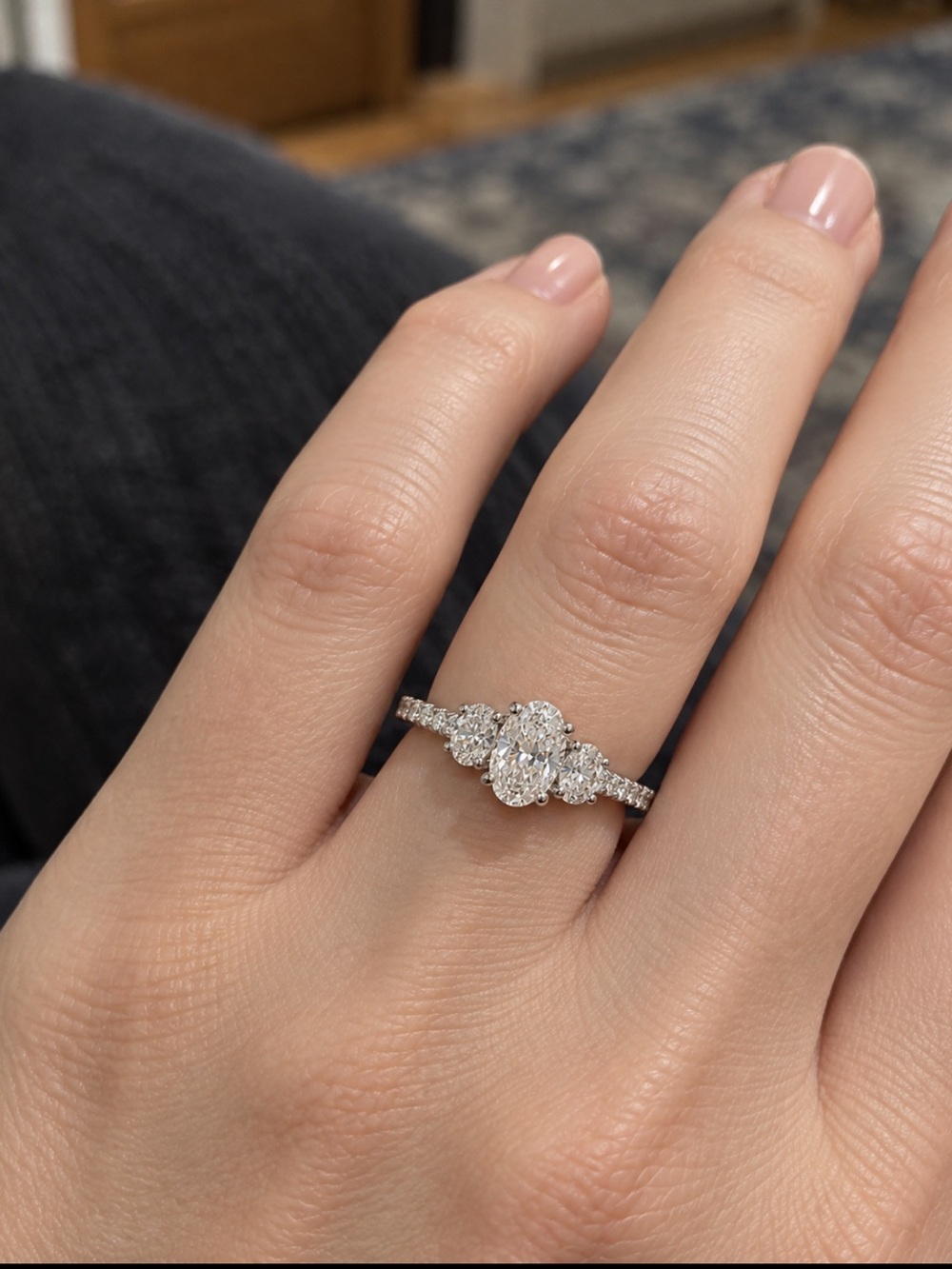 1.2CT Oval Moissanite Five Stone 18K White Gold Plated Pavé Engagement Ring